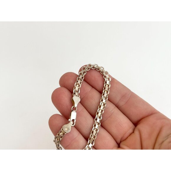 Sterling Silver flat chainlink Lobster Claw 925 Vintage Minimalist Bracelet - 7" - Picture 10 of 14